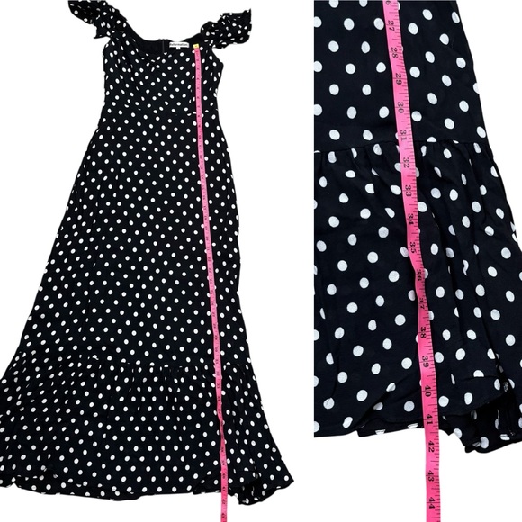 Reformation Black Polka Dot Off-Shoulder Midi Dress - Picture 14 of 14